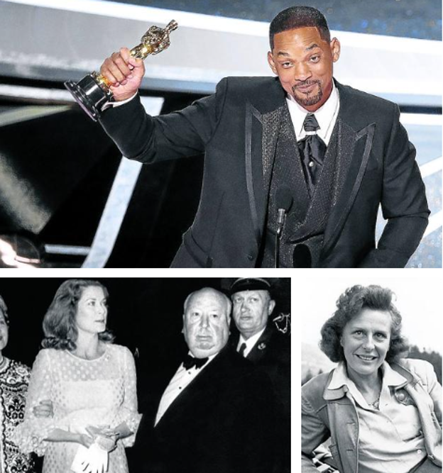 1. Will Smith con su Oscar, minutos después de la bofetada. 2. Hitchcock con Grace Kelly. 3. Leni Riefensthal. 