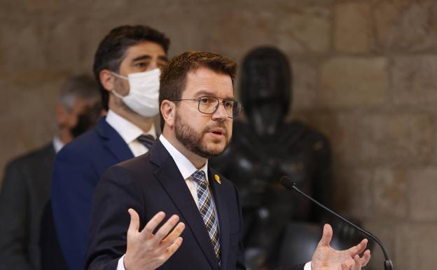 El presidente de la Generalitat, Pere Aragonès, durante la comparecencia. 