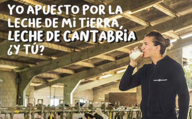 Cartel de la campaña publicitaria sobre la leche de Cantabria. En la imagen aparece la jugadora de baloncesto cántabra Laura Nicholls.