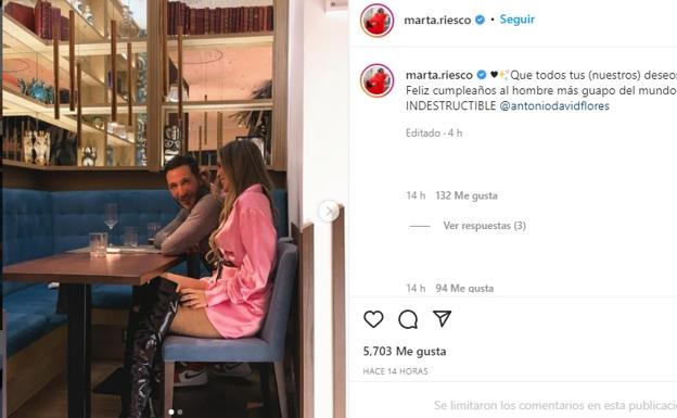 Imagen de la pareja colgada por Marta Riesco en su cuenta de Instagram. 