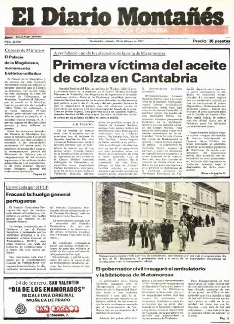 Imagen - Portada de El Diario Montañés del 13 de febrero de 1982.