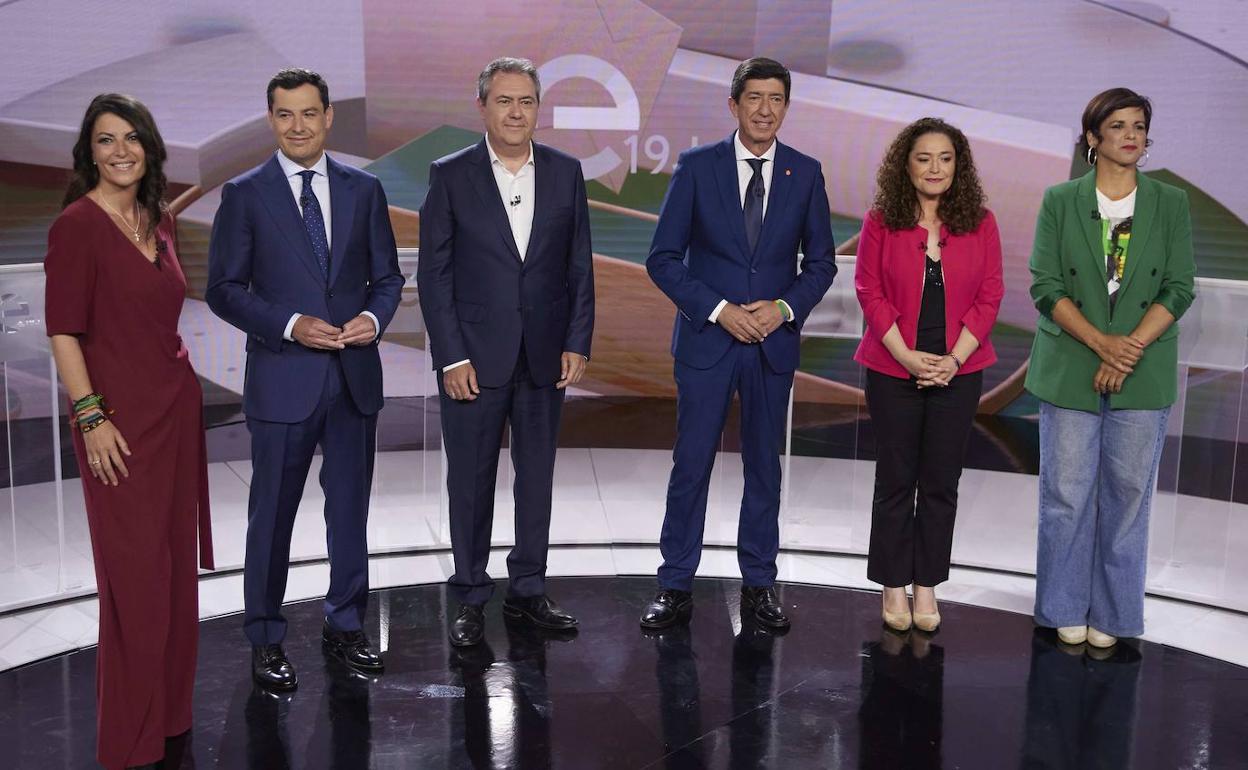 Los candidatos a las elecciones en Andalucía en uno de los debates electorales..