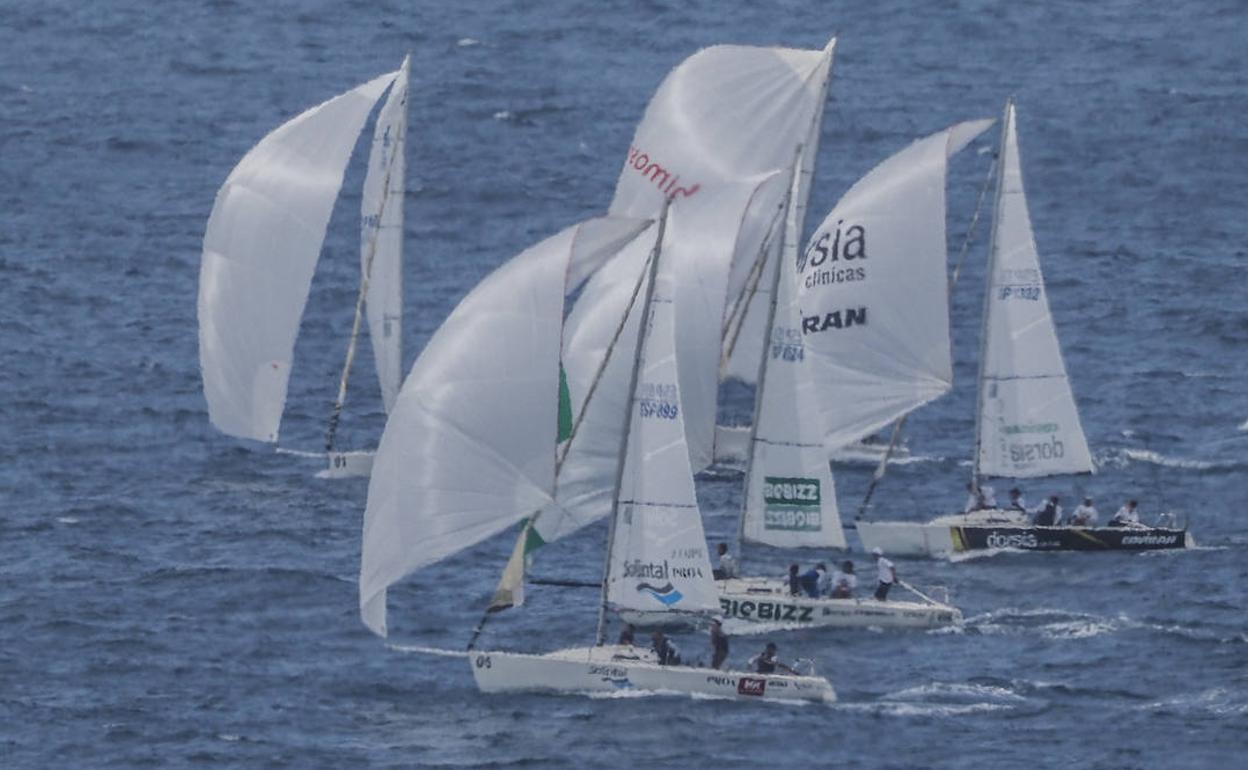 La flota de J80, en plena regata en el abra de El Sardinero.