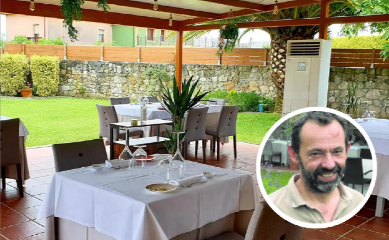 Imagen de archivo de la terraza-comedor del Laila. En el redondel, Gustavo Pérez, chef del restaurante de Mompía. 