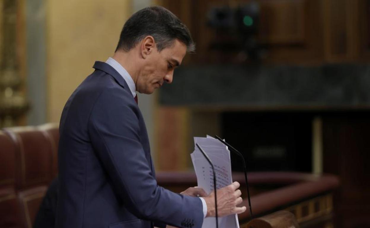 El presidente del Gobierno, Pedro Sánchez, tras intervenir en el Congreso 