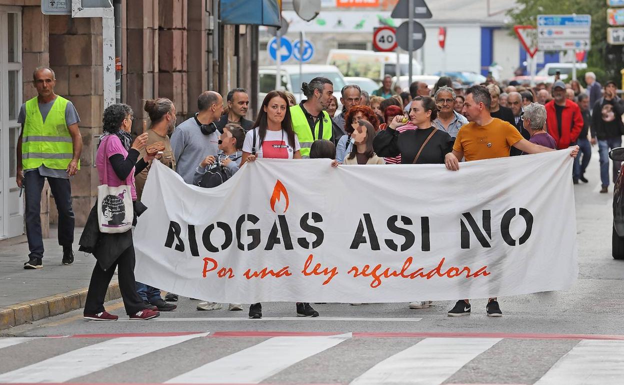 Los manifestantes recorrieron las calles de la localidad con pancartas de rechazo a la planta 