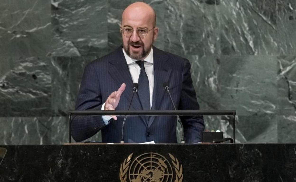 El presidente del Consejo Europeo, Charles Michel, en la Asamblea General de la ONU. 