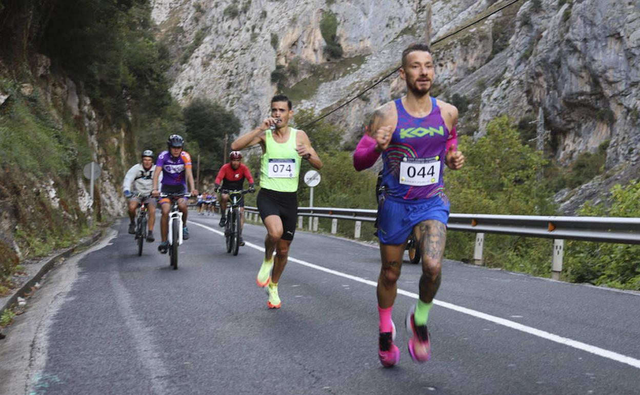 Los corredores, a su paso por el Desfiladero de La Hermida.