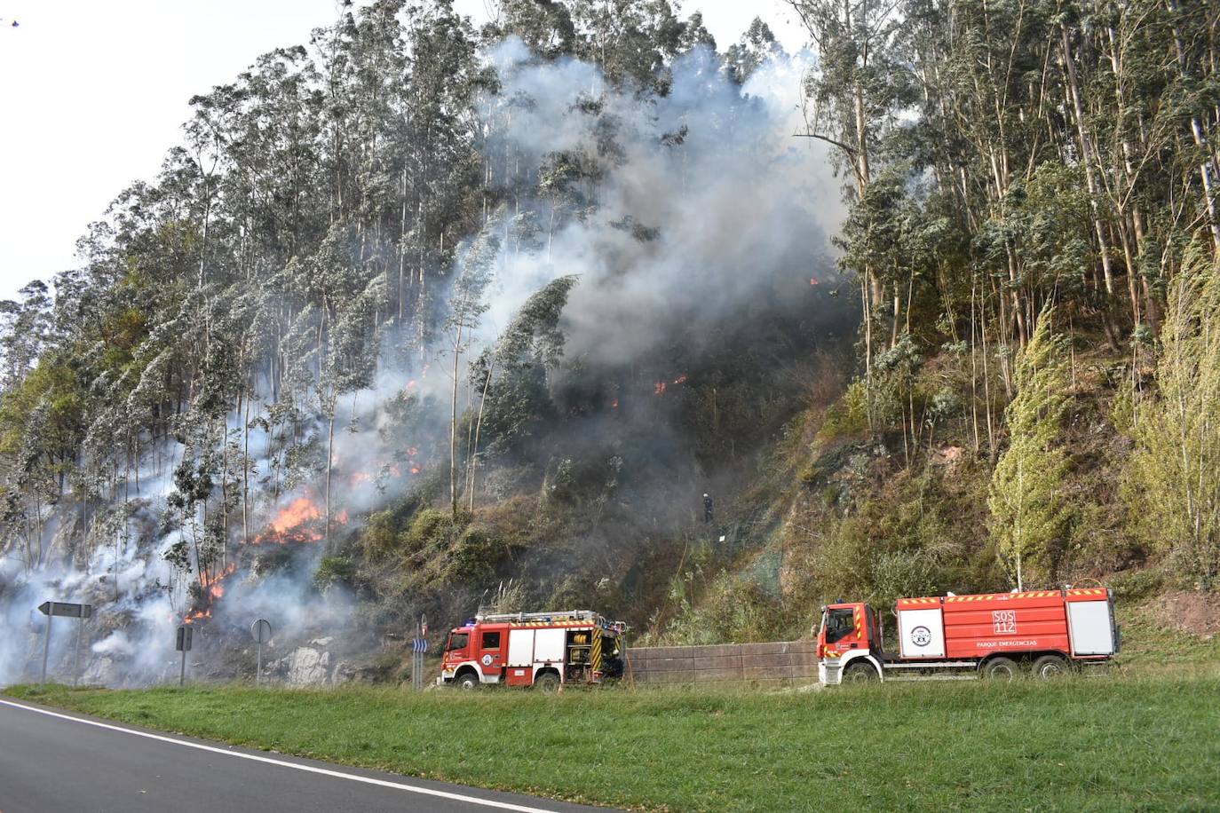 Bomberos y personal del Semca tuvieron que acceder desde la Nacional 611 para tratar de sofocar varios focos en el monte Gedo