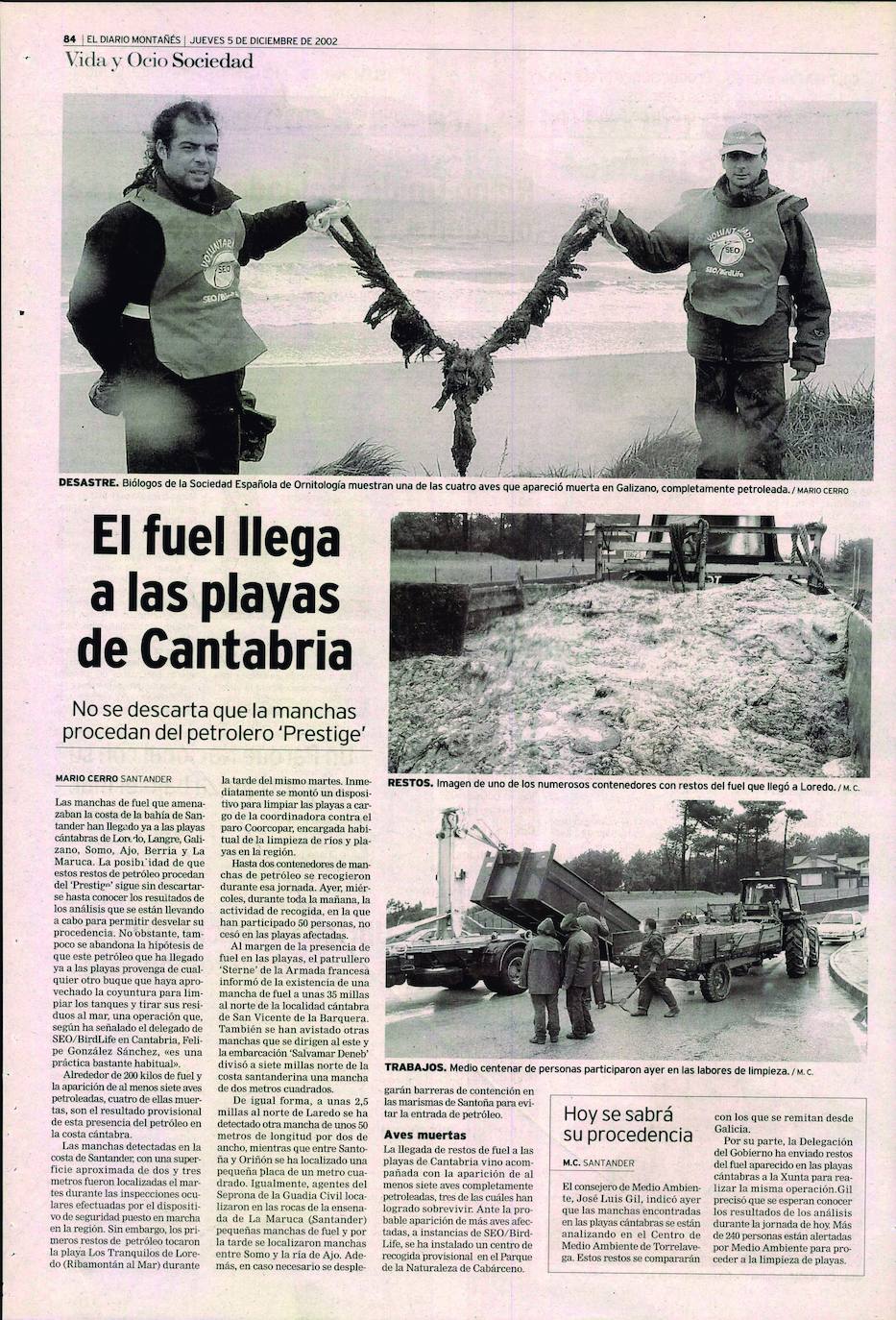 Imagen - 5 de diciembre de 2002. El Diario Montañés publicó la primera información sobre la llegada del chapapote a playas cántabras como Loredo, Langre, Galizano o Somo. 