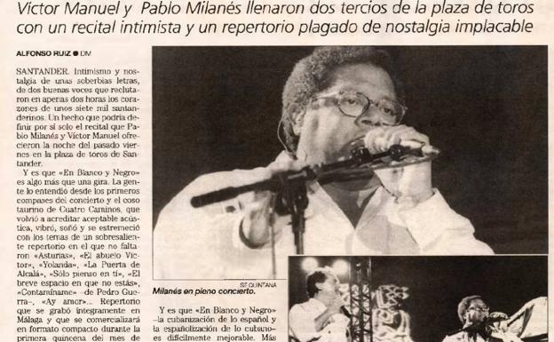 Captura de la crónica del concierto de ambos artistas del 25 de agosto de 1995 en la Plaza de Toros de Santander.