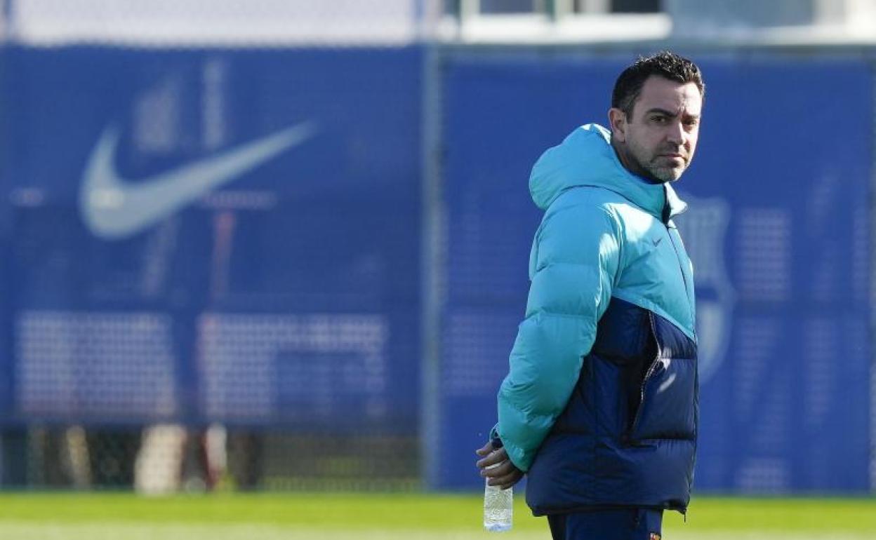 Xavi, durante un entrenamiento del Barça.