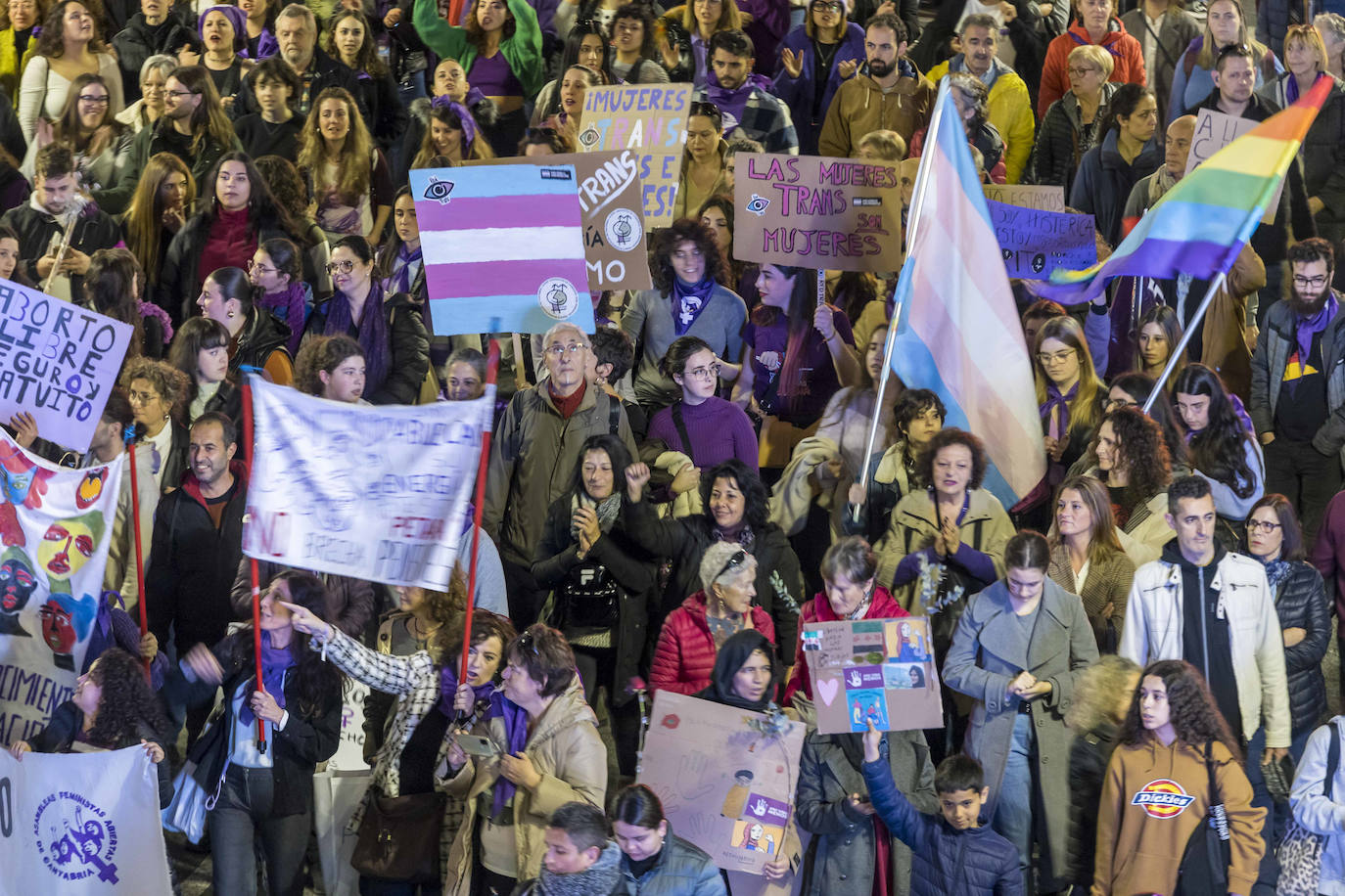 Además de las moradas, también ondearon la bandera trans y la del colectivo LGTB