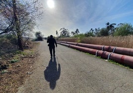 Un hombre pasea por Requejada, en la zona afectada por el episodio de malos olores.