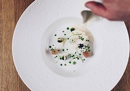 Un plato 'estrella': ajo blanco de tomate, apio y copos de coliflor.