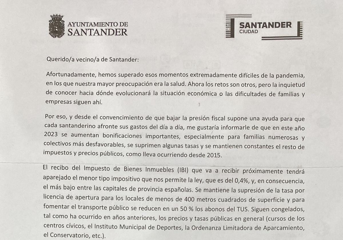 Una carta del servicio de Recaudación en la que Igual aplaude su política impositiva desata la polémica