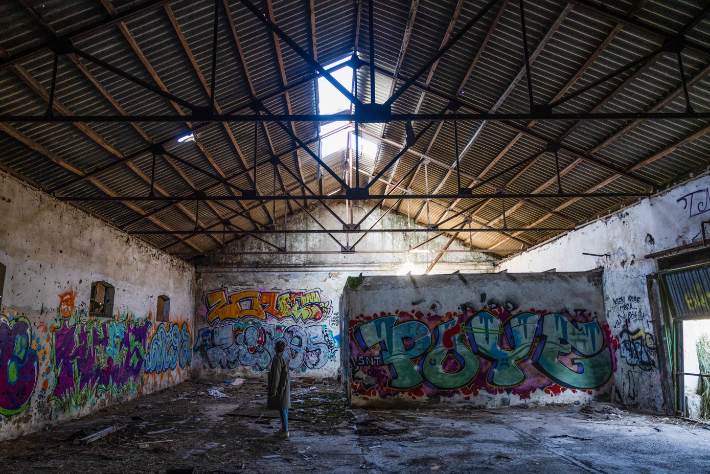 Una joven observa el interior de uno de los edificios abandonados que se encuentra en la zona alta de La Remonta. 