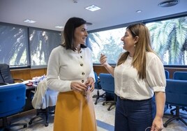 Gema Igual, antes de la comparecencia de este miércoles, junto a la presidenta del PP, María José Sáenz de Buruaga