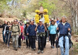 Un devoto lleva la imagen de la Virgen de la Luz en andas en el descenso a Somaniezo