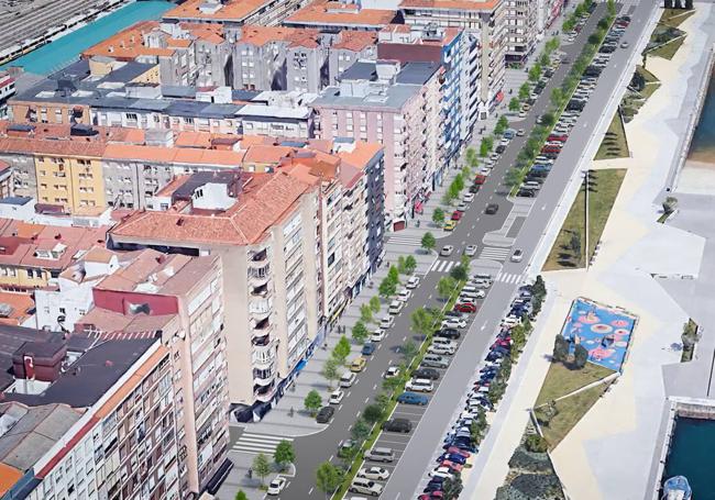 Infografía de la calle Marqués de la Hermida en caso de realizar el soterramiento del tráfico rodado para el acceso a Santander.