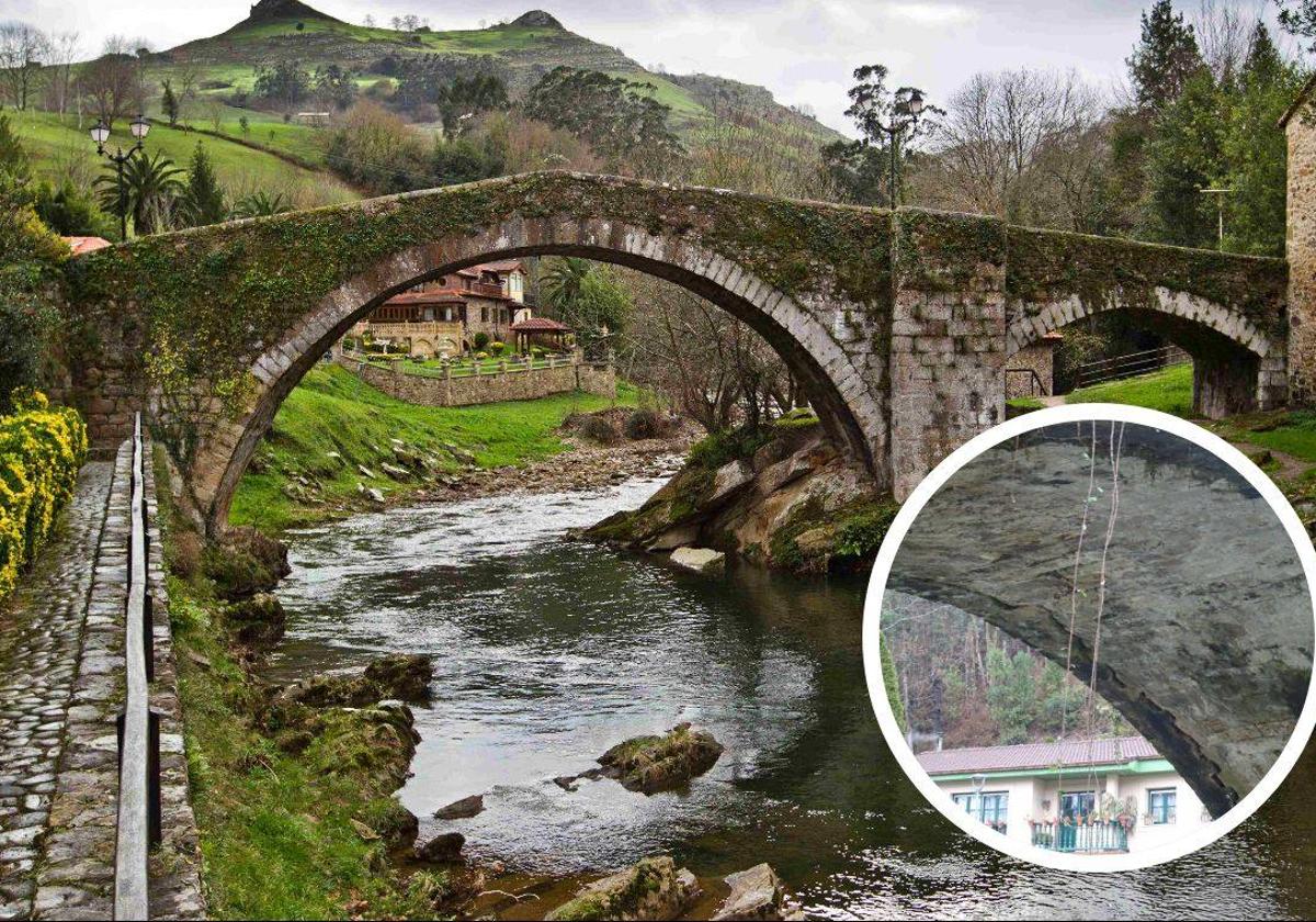 El Puente Mayor junto a una fotografía detalle de la gran grieta que se ha formado en su arco principal