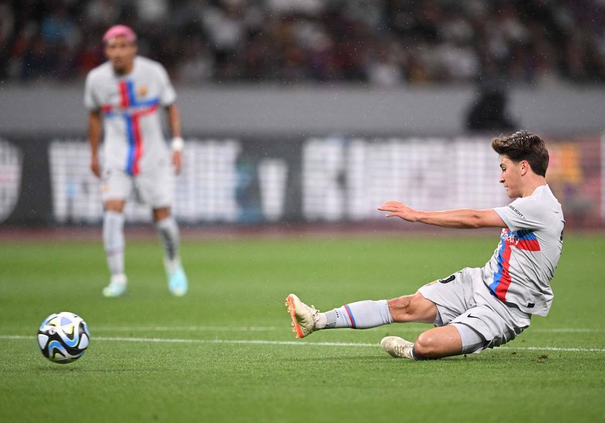 Pablo Torre, en el partido que jugó el Barcelona en Tokio ante el Vissel Kobe.