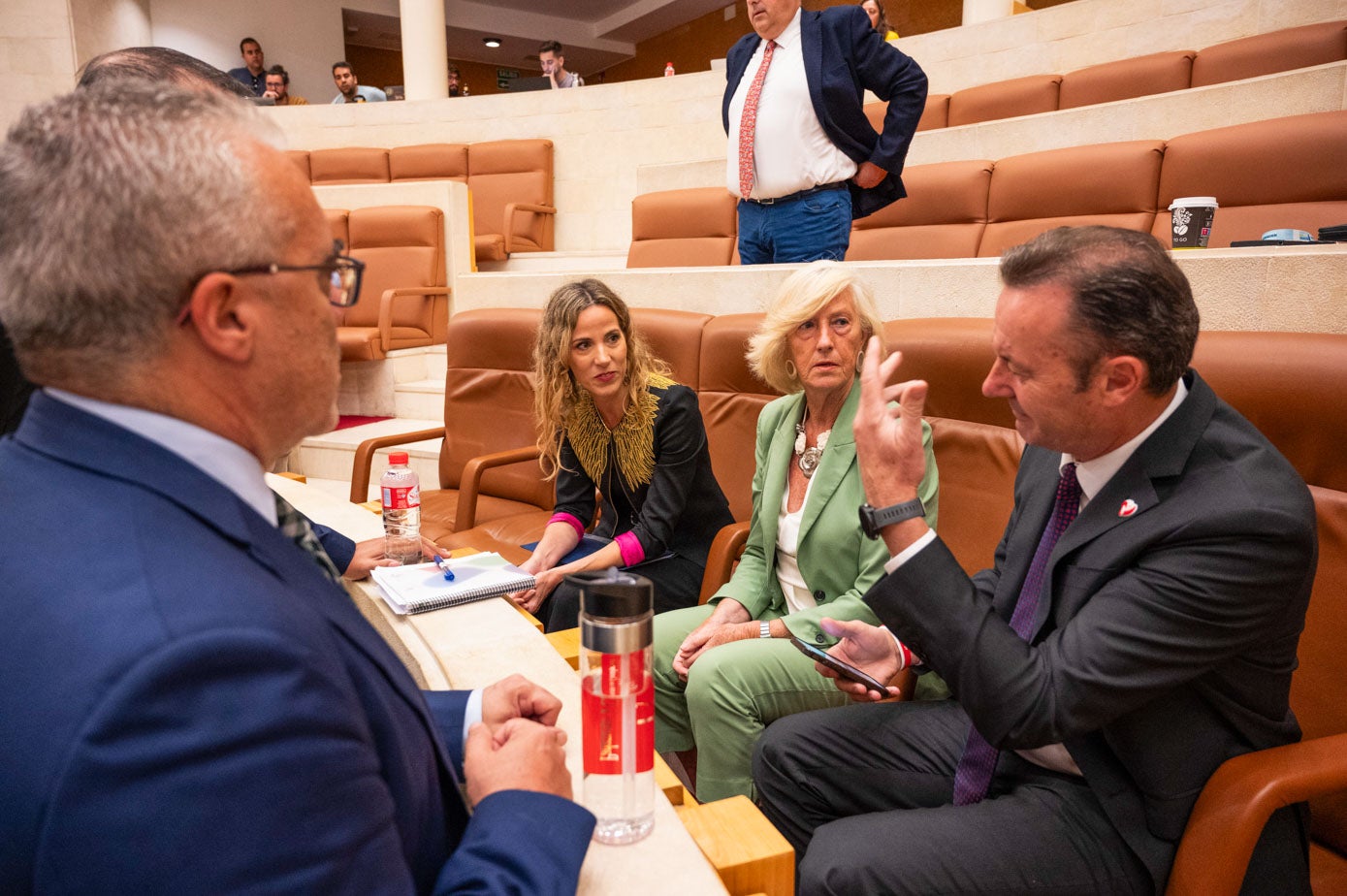 Los diputados regionalistas, Pedro Hernándo, Jezabel Morán y Marina Lombó escuchan a Guillermo Blanco