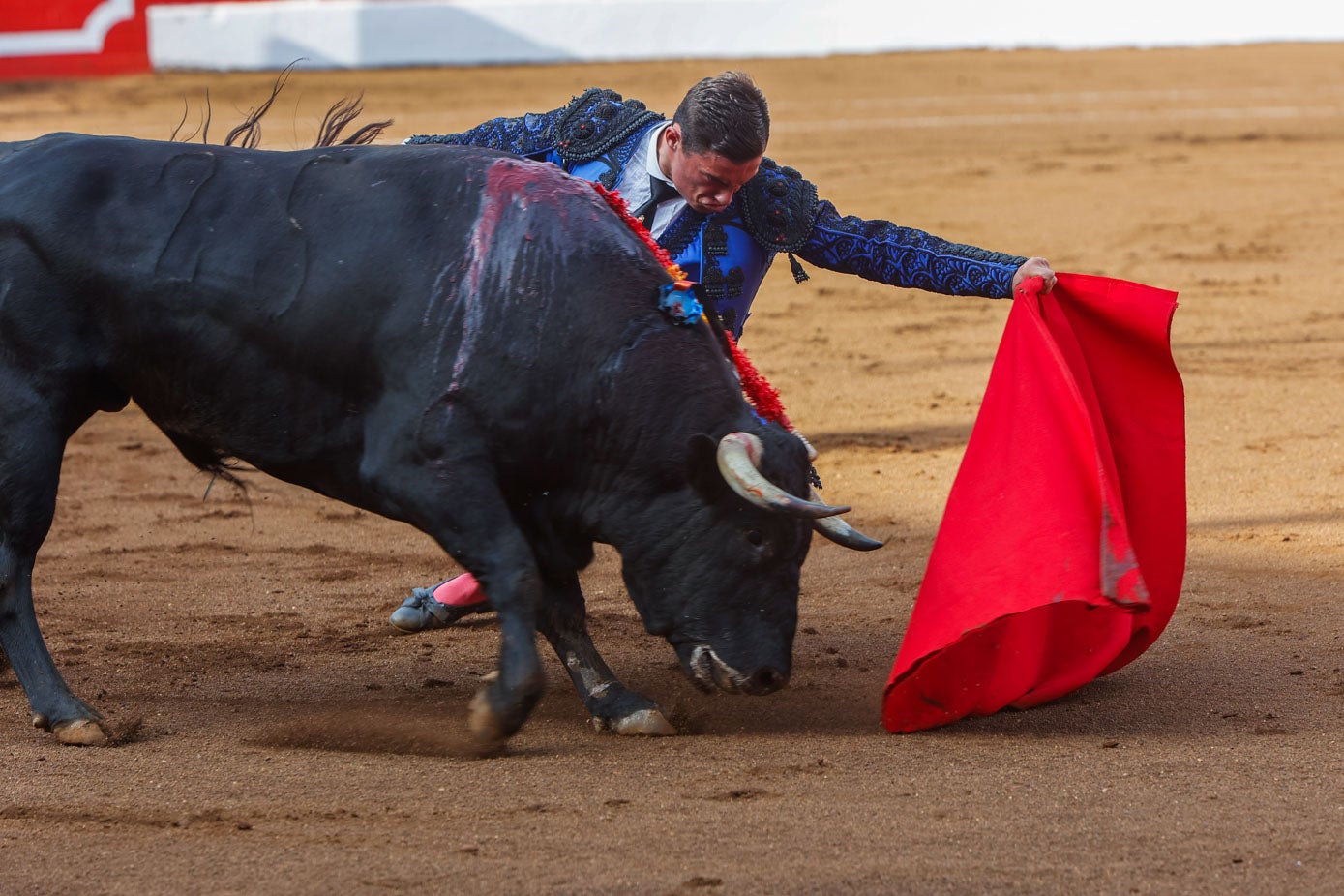 El sevillano también optó por torear de rodillas.