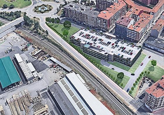 Infografía del aparcamiento en altura de La Carmencita (Torrelavega), una de las obras presupuestadas del Gobierno que no se ejecutaron en 2022.