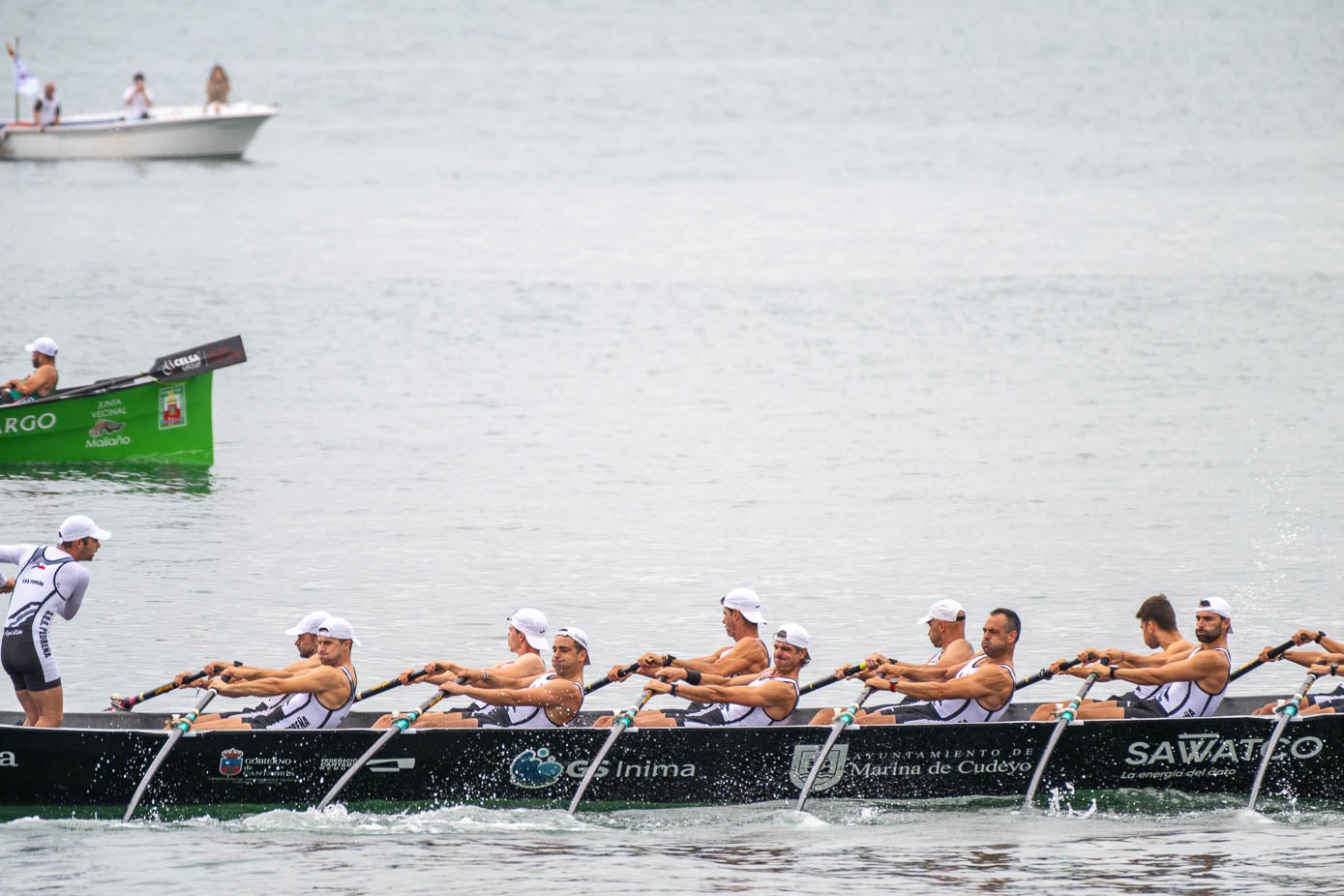 Los remeros de Pedrña bogan durante la regata.