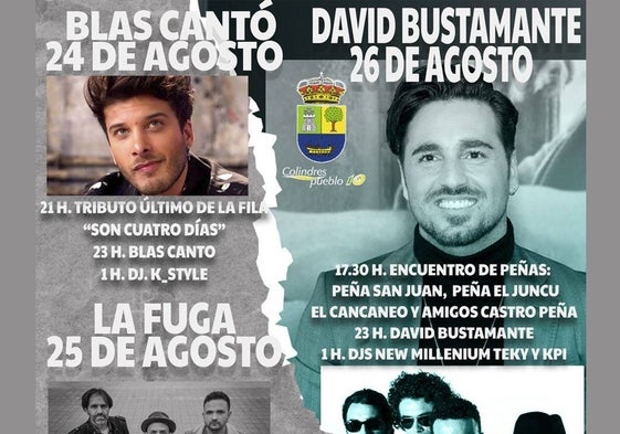 Cartel de los conciertos programados en Colindres del 24 al 28 de agosto