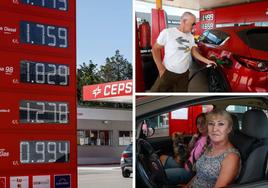 Los precios de las gasolinas están otra vez tan altos que los consumidores buscan fórmulas para no gastar tanto. Arriba, Pedro Gutiérrez, en una gasolinera asequible. Debajo, Carmen Fernández, que ahora gasta «el doble».