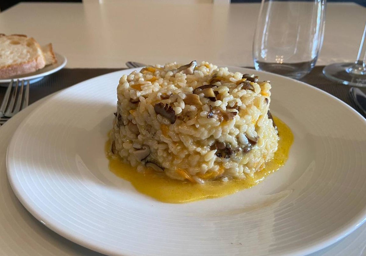 Risotto de setas con queso Lakta.