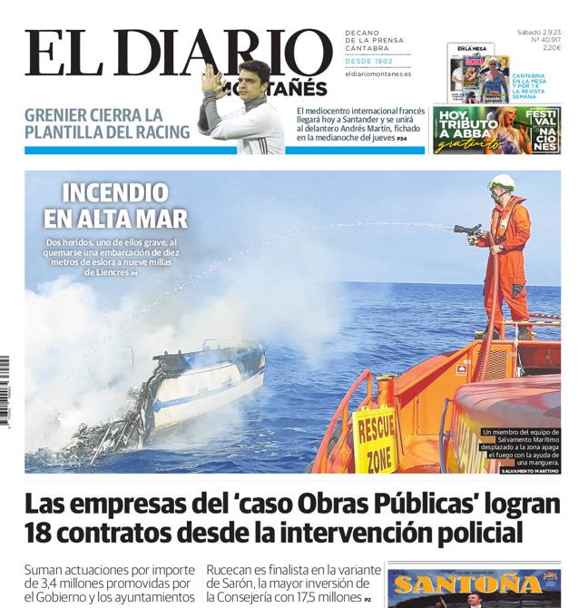 Portada de El Diario Montañés publicada un día después del suceso.