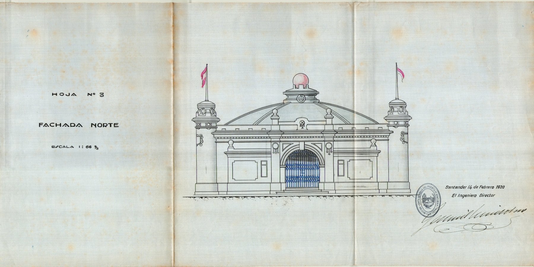 Planos de su diseño. Detalles del proyecto reformado de edificio portuario destinado al 'muelle embarcadero de pasajeros'. Documentación de los fondos del Archivo General de la Autoridad Portuaria de Santander. Dibujos y piezas originales complementarán la muestra del Palacete de noviembre a febrero.