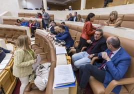 Imagen de la bancada popular, este lunes, antes del Pleno del Parlamento de Cantabria.