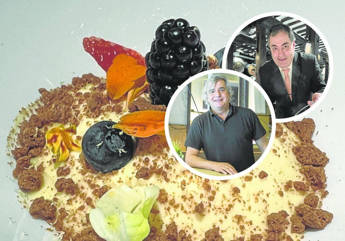 Crema de limón, uno de los postres más demandados en Bodega del Riojano. Sobre la crema, Carlos Crespo y Miguel González.