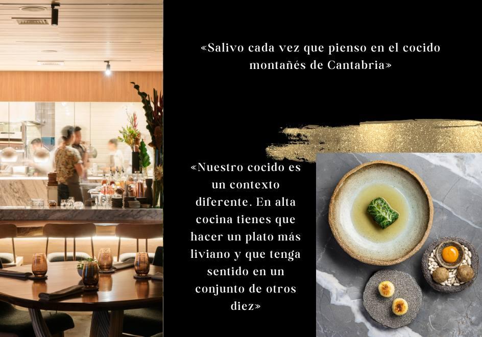 A la izquierda, imagen del interior del restaurante. A la derecha, el cocido montañés que se sirve en el restaurante de Chele en Manila