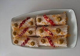 Canelones de atún, huevo y mahonesa.