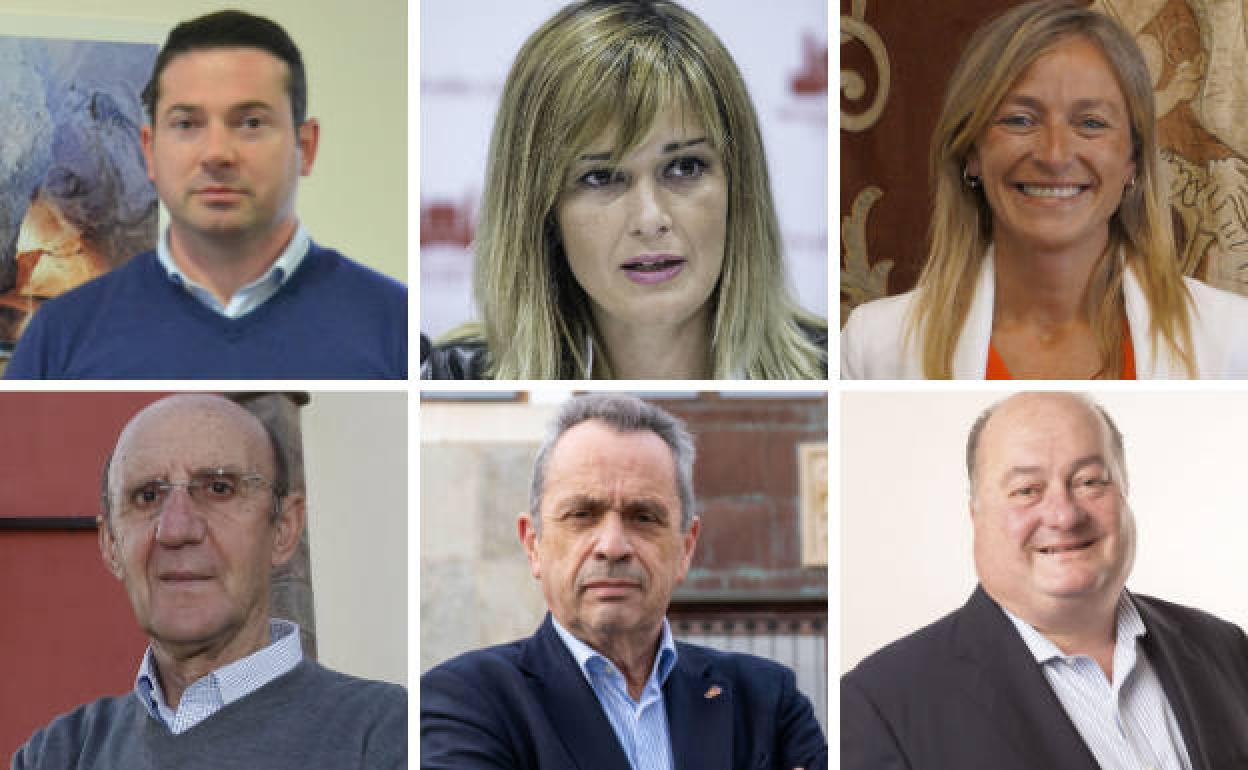 Desde la izquierda, arriba: César García (alcalde de Ramales de la Victoria), Verónica Samperio (de Piélagos), Susana Herrán (de Castro Urdiales), José Ántonio González Linares, (de San Felices de Buelna), Santiago Rego (de Liérganes) y Ángel Sáinz (de Villacarriedo.