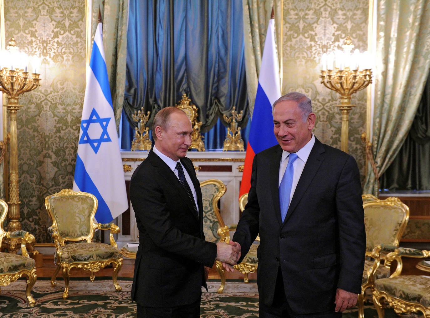 Reunión en el Kremlin entre el presidente ruso y el presidente de Israel, cuando Netanyahu era primer ministro israelí