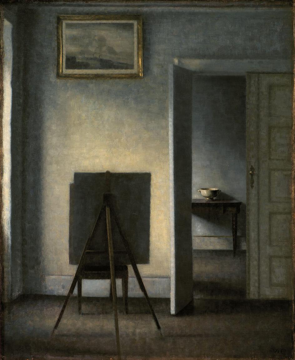 Interior con el caballete del pintor Vilhelm Hammershøi. Óleo sobre lienzo, 84 x 69 cm, 1910, Copenhague.