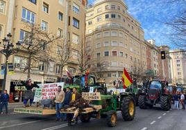 Los tractores ocupan la calzada frente a la Delegación del Gobierno.