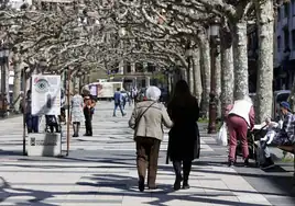 Vecinas caminan por la Avenida de España, este jueves, en Torrelavega.