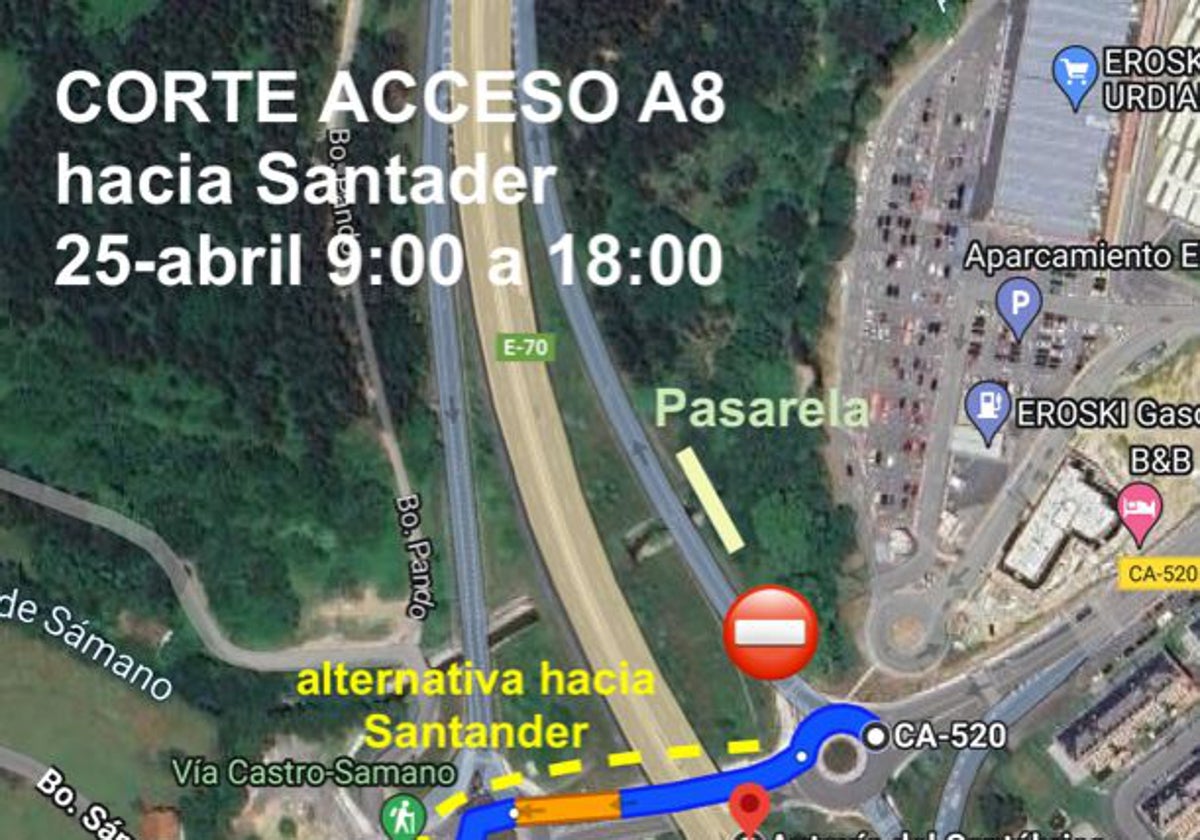 Corte en el acceso a la A-8 en dirección a Santander.