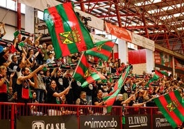 Los aficionados del Alega animan sin descanso durante el partido