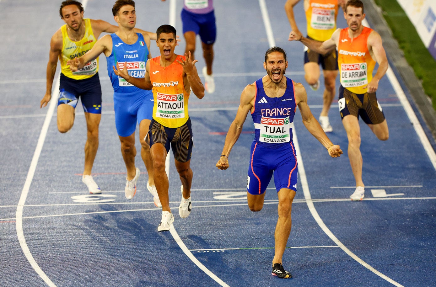 Momento en el que llega a meta en Roma para proclamarse subcampeón de Europa por detrás del francés Tual y por delante del italiano Tecuceanu.