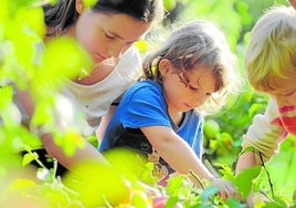 Varios niños participan en una actividad en una granja.