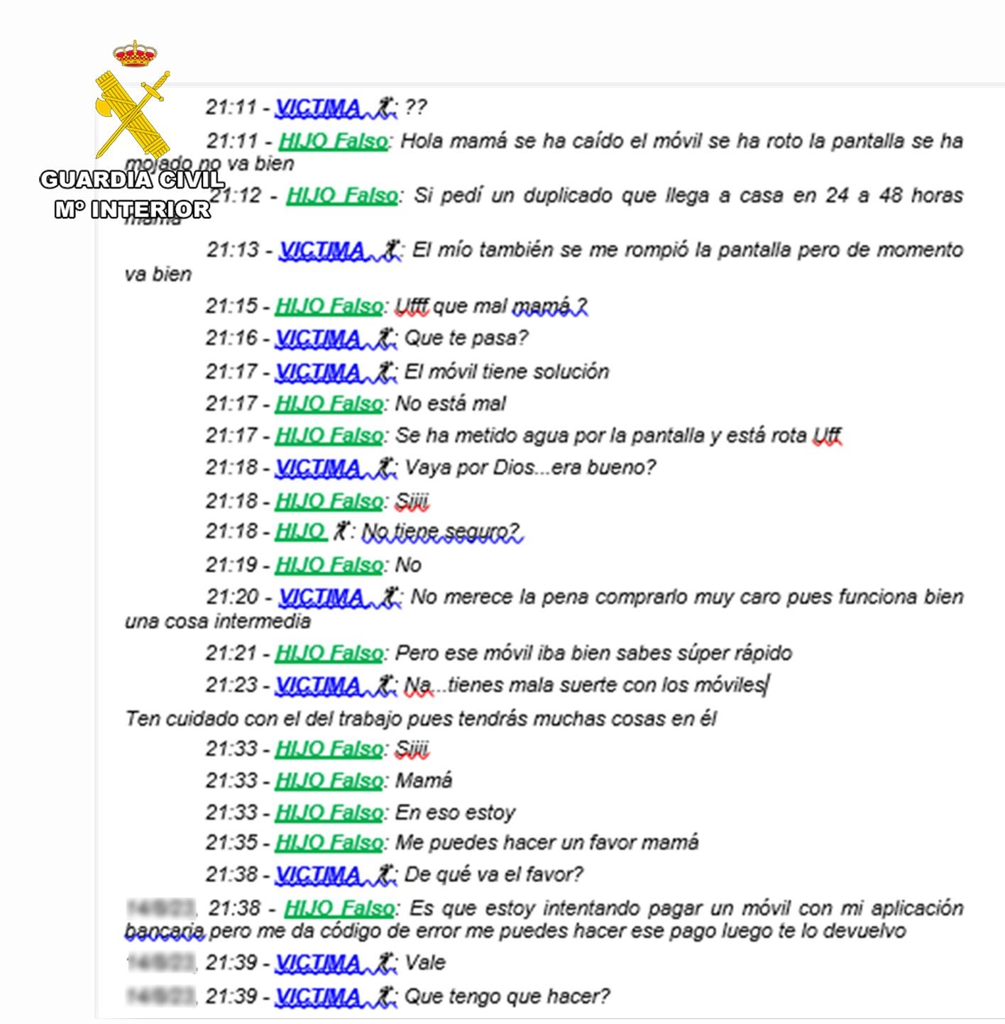 Imagen - Conversación transcrita por la Guardia Civil de los estafadores con los padres del vecino de Camargo.