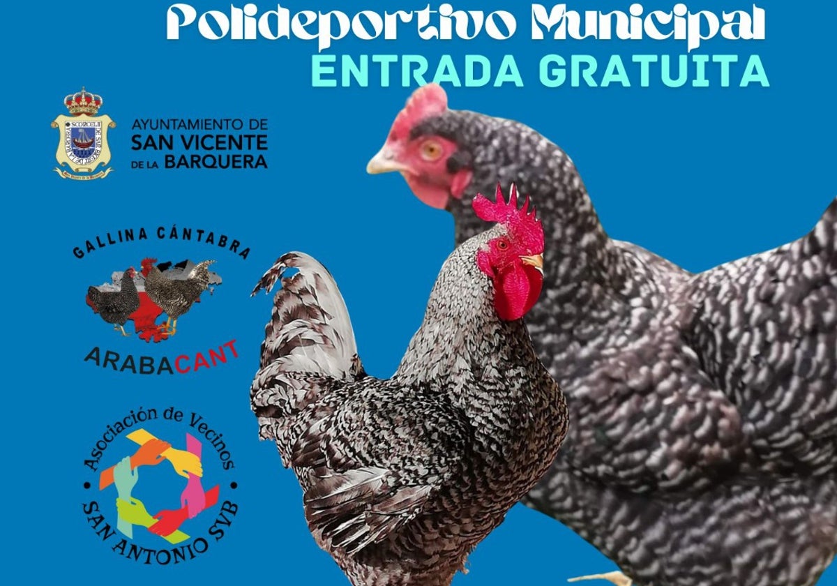 Cartel de la muestra-exposición de gallinas de raza en San Vicente.